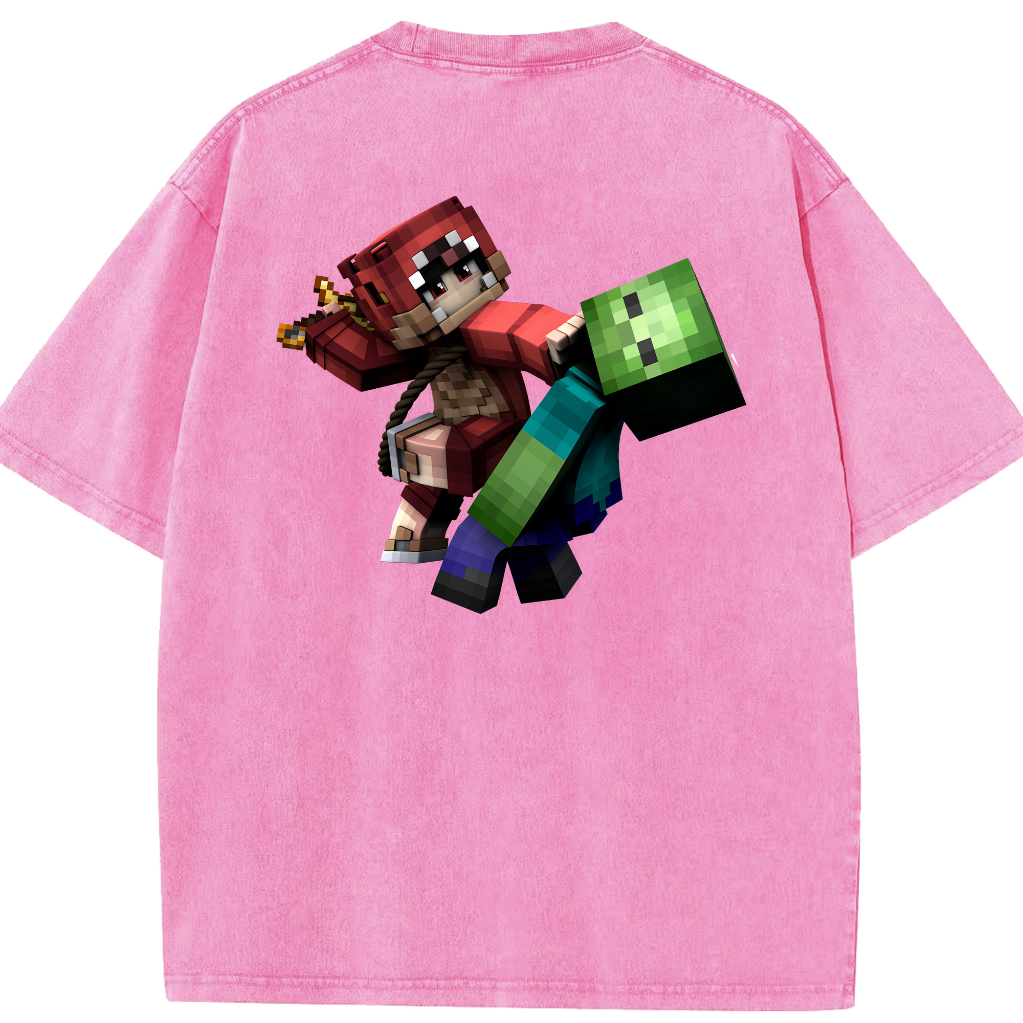 （画像用） マインクラフト ブロックの世界 Minecraft MC Block world 綿100% ヴィンテージ風 半袖Tシャツ（背面プリント）
